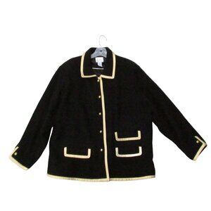 Linea Louis Dell'Olio Womens 3X Black Boiled Wool Blazer Gold Leather Trim